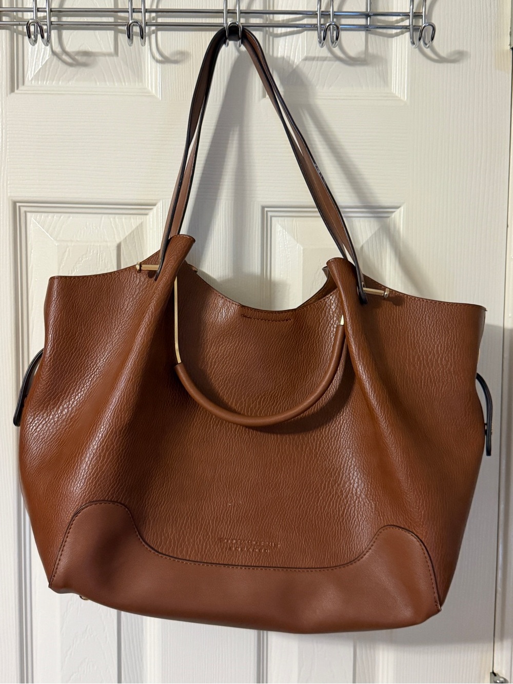 Sondra Roberts Squared Vegan Leather Slouchy Tote in Cognac/Whiskey Brown
